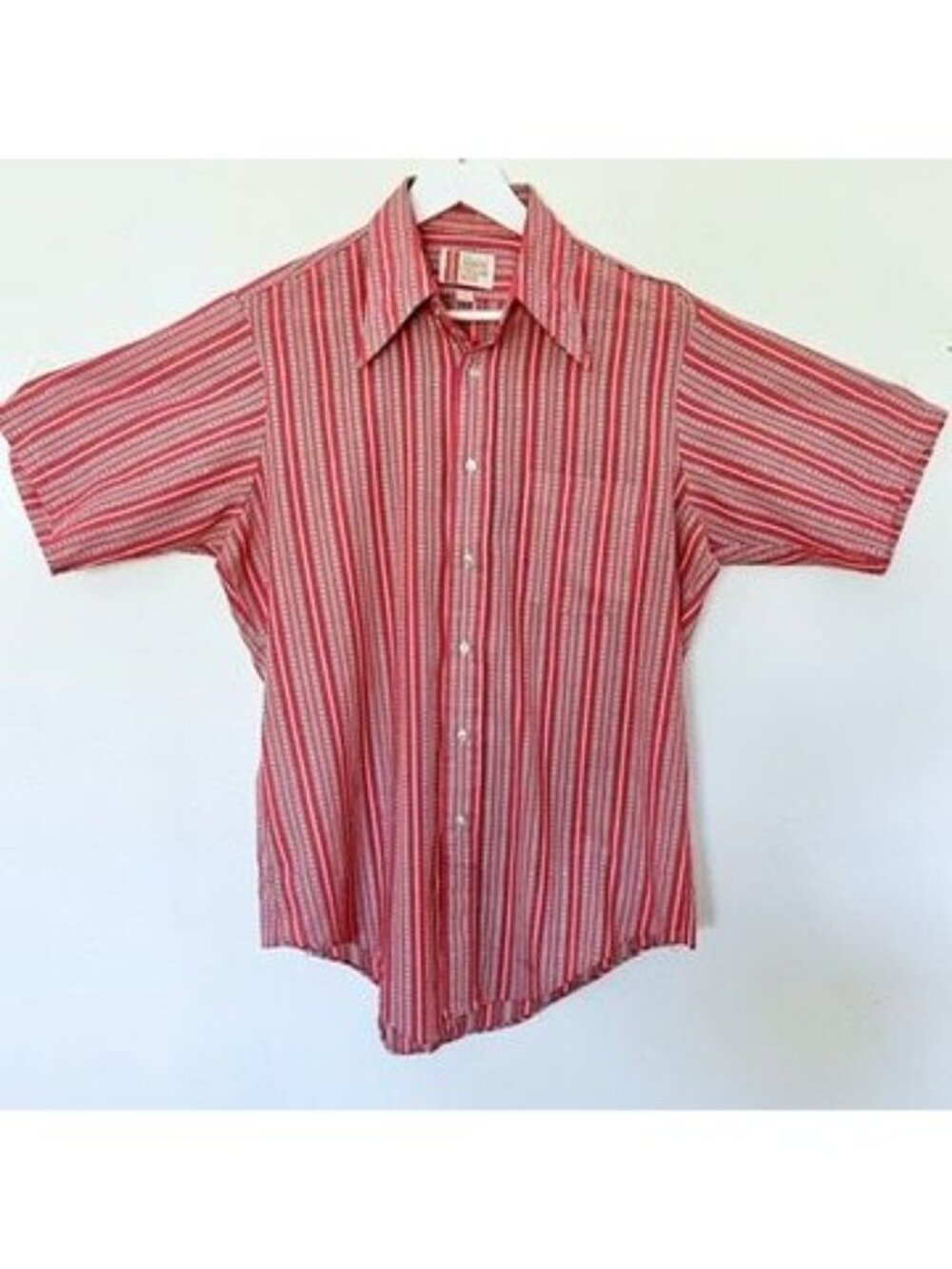 Vintage 70s Arrow Collar Man Shirt M Short Sleeve Retro Rockabilly Disco - Picture 2 of 8